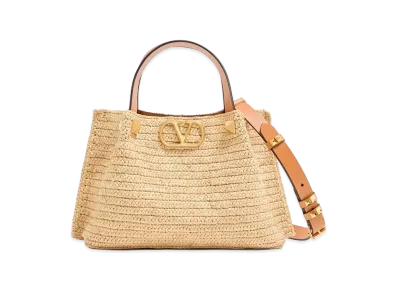 Valentino Garavani Women's Small Raffia Shopping Bag "Natural/Camel"