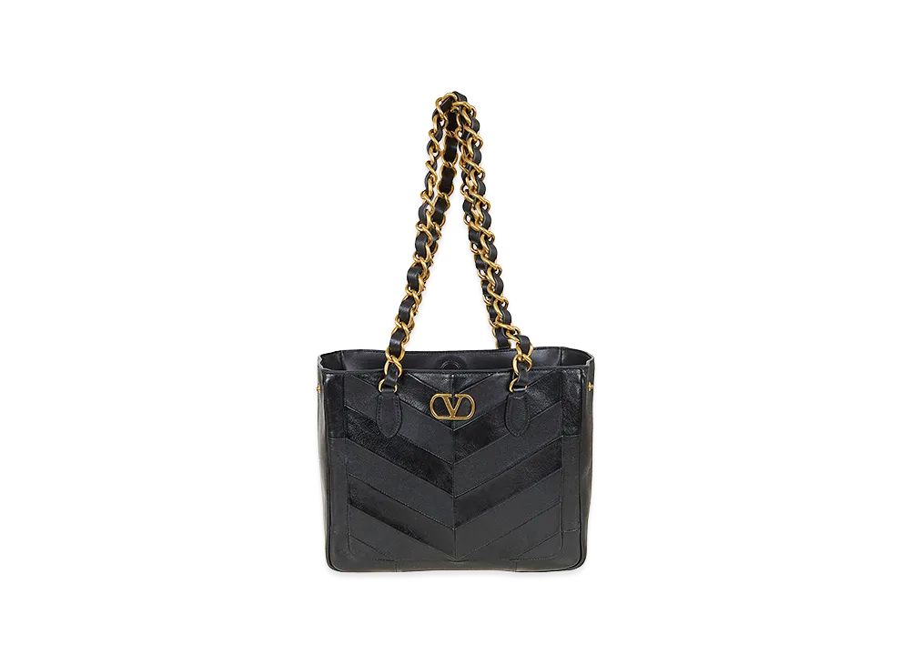 Valentino Women's Small Tote Laseine Patchwork Nappa Matte-Nappa Waxy/A.- "Black/Gold"