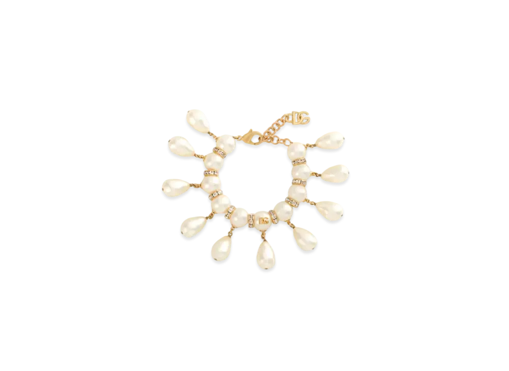 DOLCE&GABBANA Bracelet With Spheres Teardrop Accents and DG Logo "White"