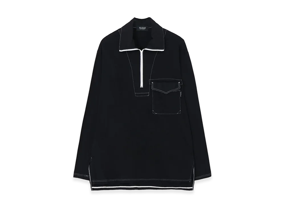 WILDSIDE YOHJI YAMAMOTO Cotton Jersey Half Zip Long Sleeve T-shirt (Garment Dye) "Black"