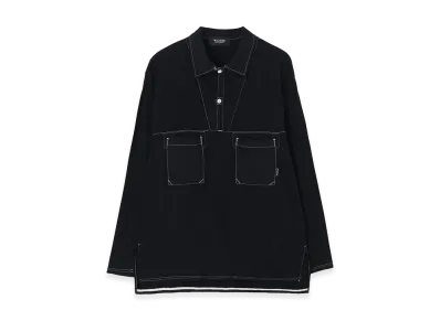 WILDSIDE YOHJI YAMAMOTO Cotton Jersey Collared Pocket Long Sleeve T-shirt (Garment Dye) "Black"