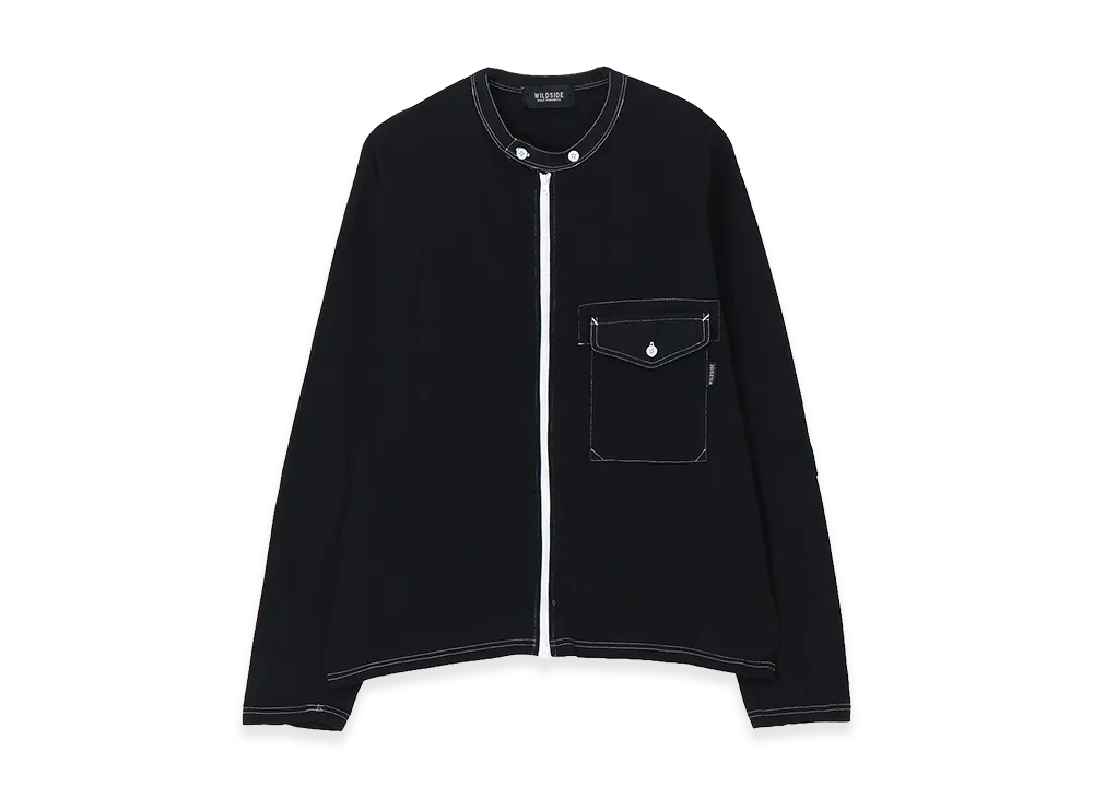 WILDSIDE YOHJI YAMAMOTO Cotton Jersey Full Zip Long Sleeve T-shirt (Garment Dye) "Black"