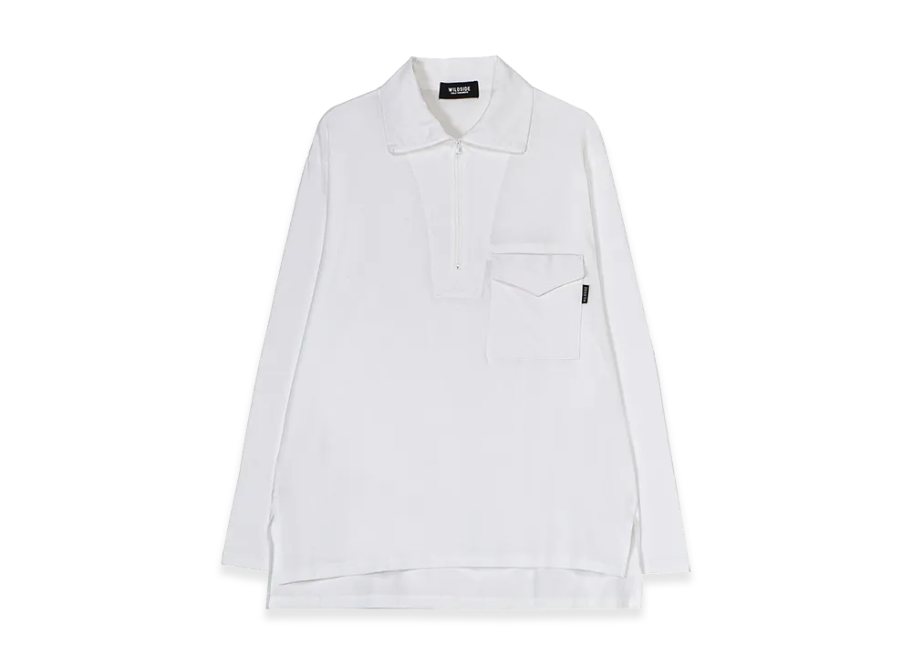 WILDSIDE YOHJI YAMAMOTO Cotton Jersey Half Zip Long Sleeve T-shirt "White"