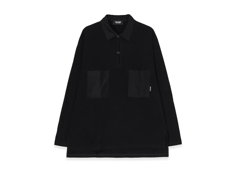 WILDSIDE YOHJI YAMAMOTO Cotton Jersey Collared Pocket Long Sleeve T-shirt "Black"