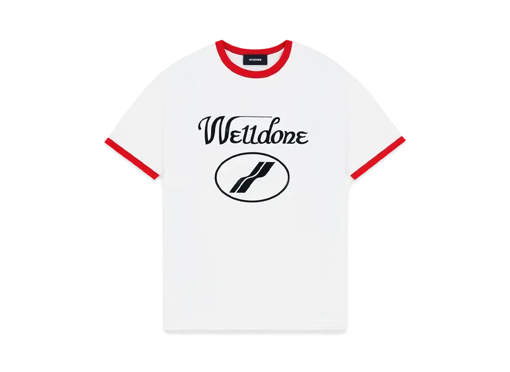 WE11DONE Cursive Logo Fitted Ringer T-shirt "Red"
