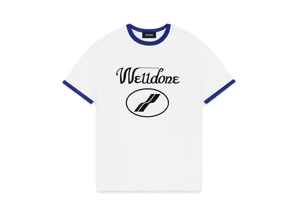 WE11DONE Cursive Logo Fitted Ringer T-shirt "Navy"