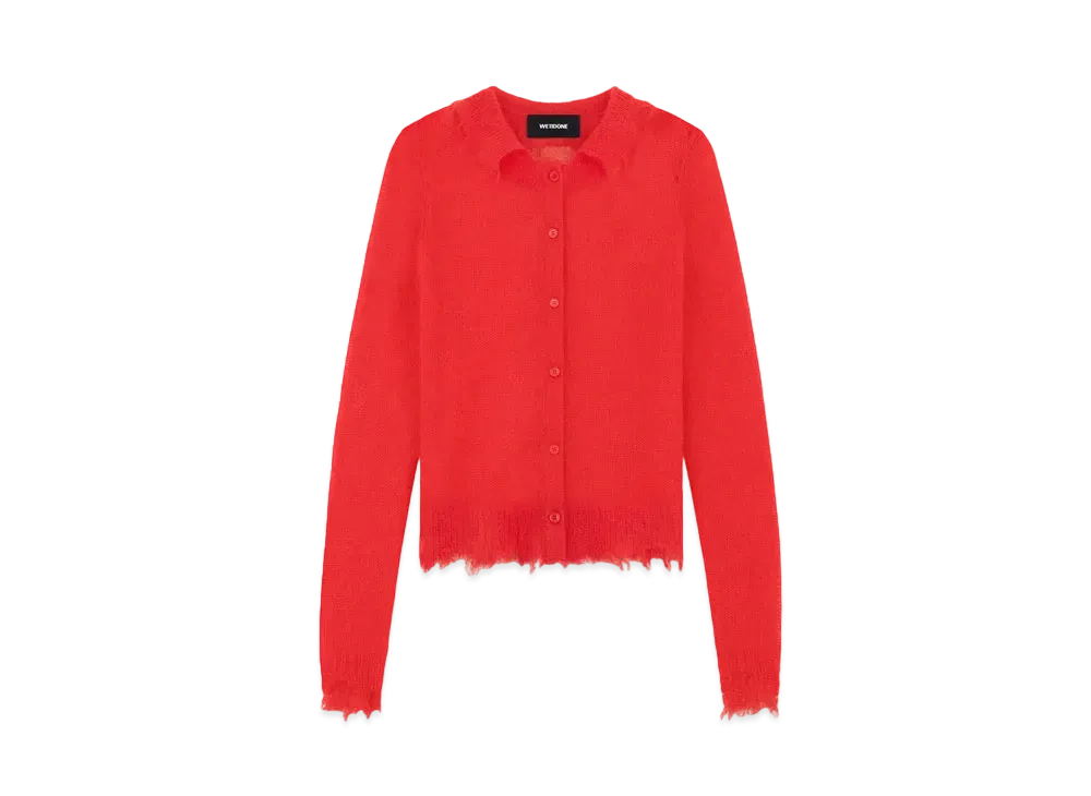 WE11DONE Red Destroyed Mohair Cardigan "Red"