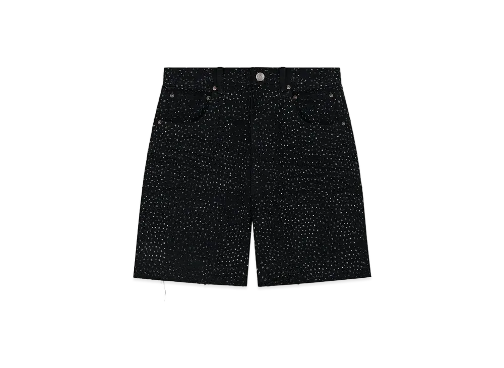 WE11DONE Rhinestone Denim Shorts "Black"