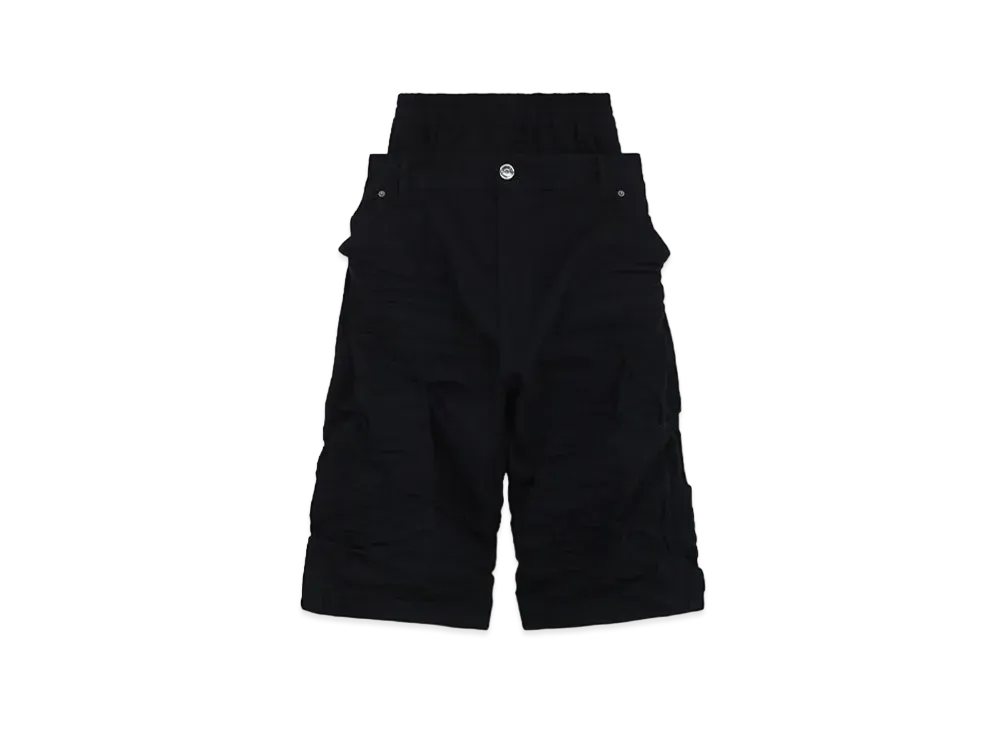 WE11DONE Crinkled Layered Denim Shorts "Black"