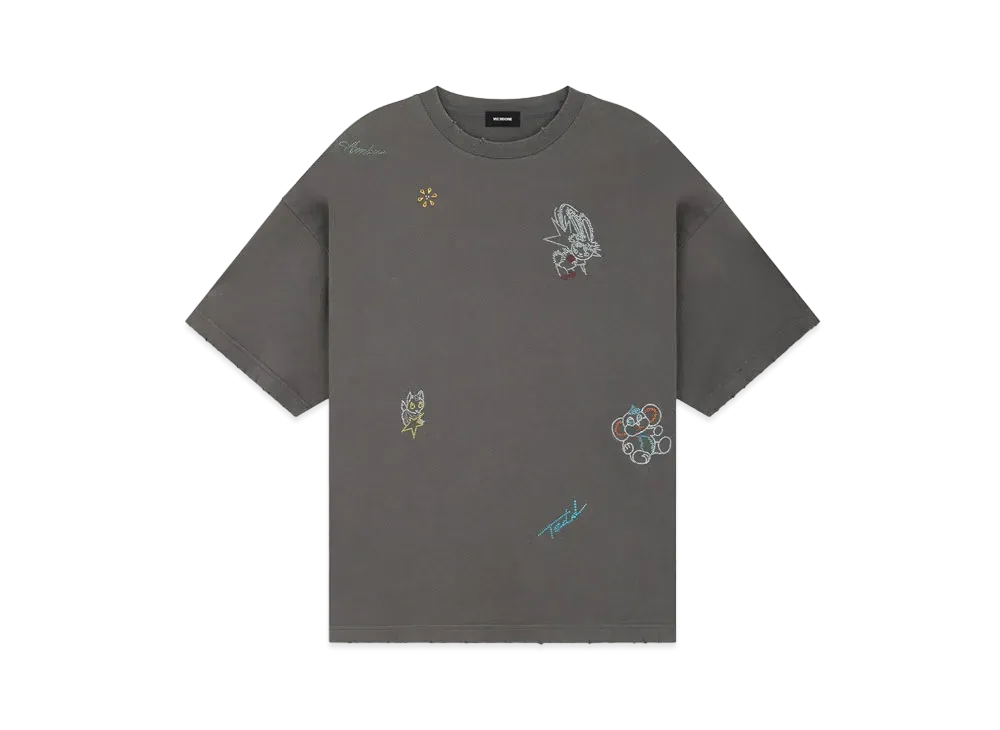 WE11DONE Rhinestone T-shirt "Charcoal"