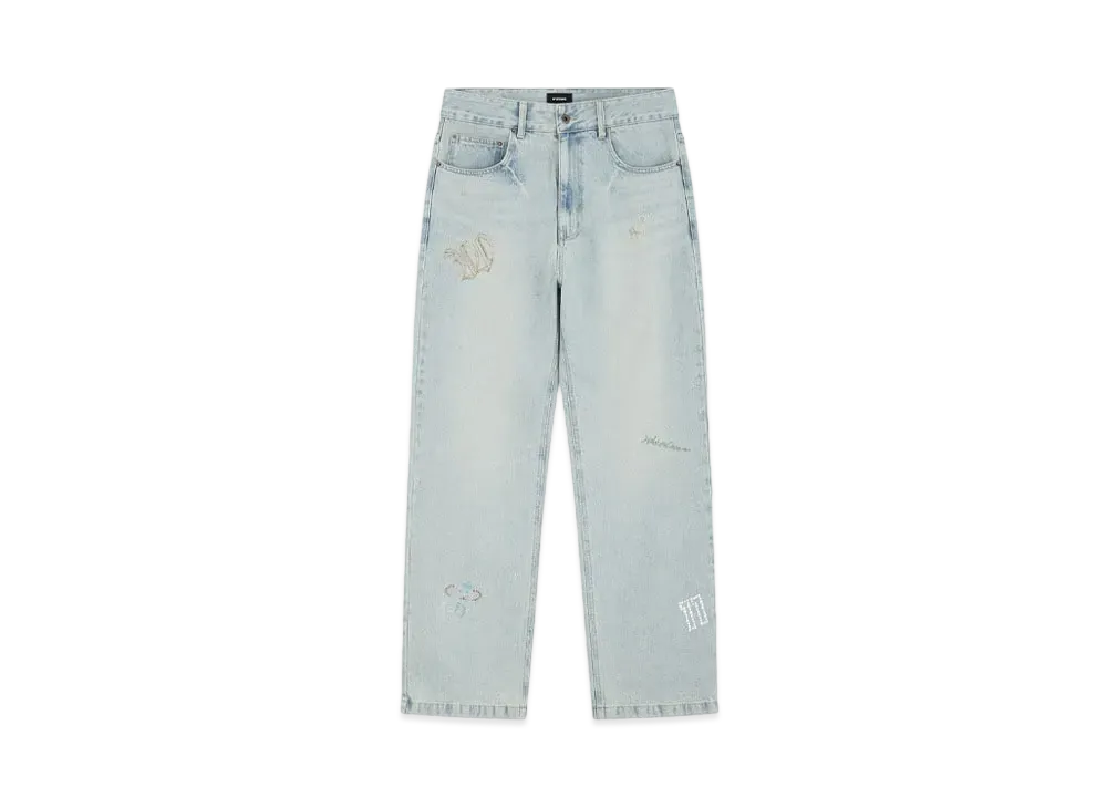 WE11DONE Rhinestone Denim Pants "Sky"
