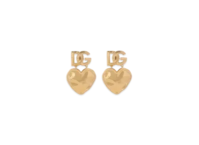 DOLCE&GABBANA Drop Earrings With Hearts and DG Logo "Gold"