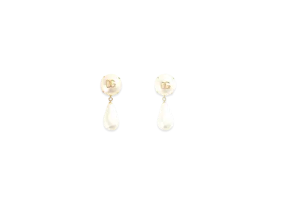 DOLCE&GABBANA Teardrop Earrings With DG Logo "White"