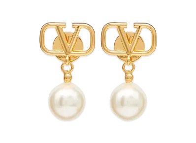 Valentino Women's Vlogo Signature Earrings With Swarovski Pearls "Gold/Cream"