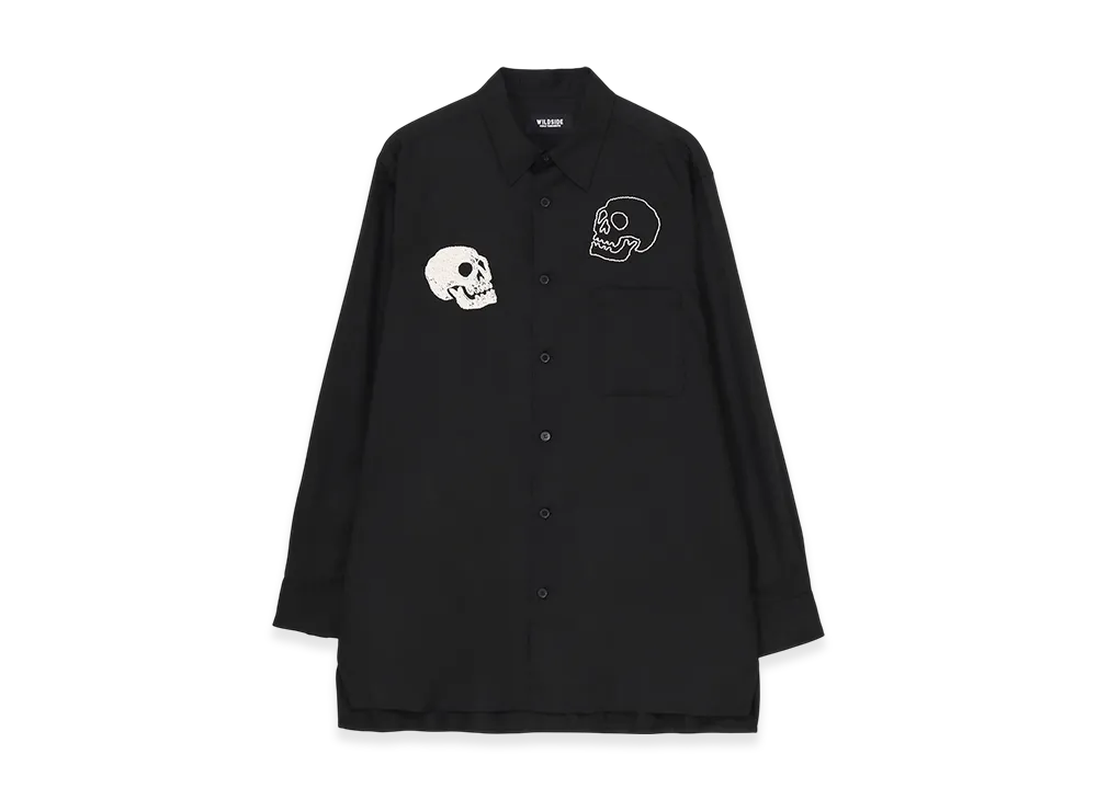 WILDSIDE YOHJI YAMAMOTO T/R Twill Skull Embroidered Shirt "Black"