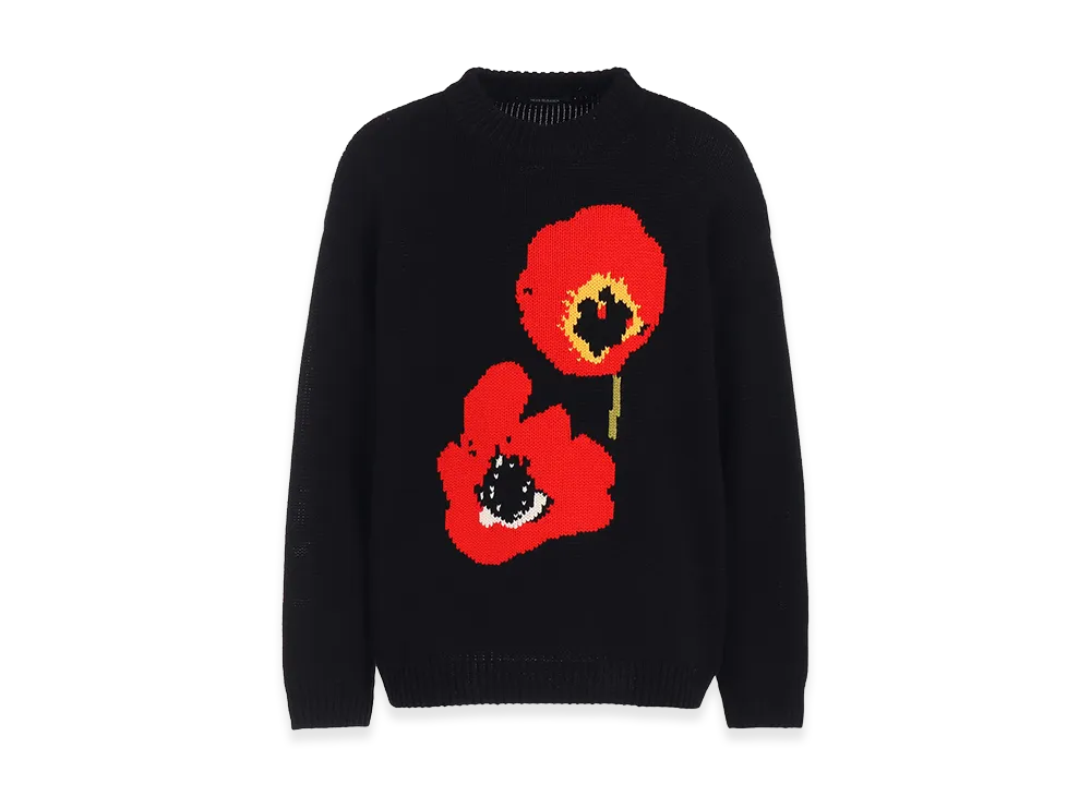 WILDSIDE YOHJI YAMAMOTO Bloom Intarsia Knit Pullover "Black"