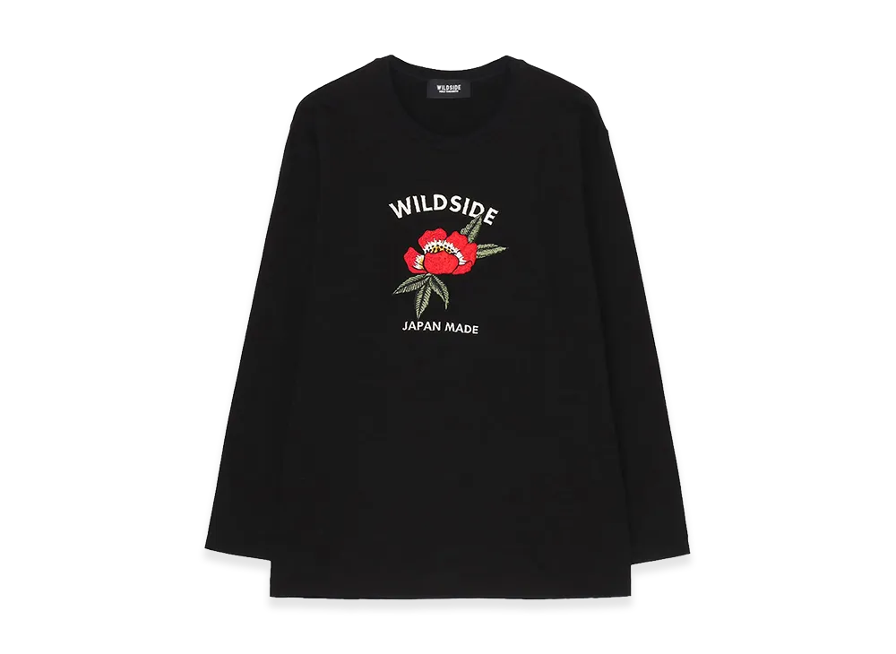 WILDSIDE YOHJI YAMAMOTO Flower Embroidered Logo Long Sleeve T-shirt "Black"
