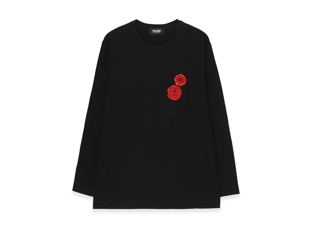 WILDSIDE YOHJI YAMAMOTO Peony Embroidered Long Sleeve T-shirt "Black"