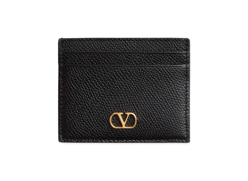 Valentino Women's V Logo Signature Grainy Leather Card Holder "Black"
