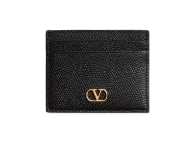 Valentino Women's V Logo Signature Grainy Leather Card Holder "Black"