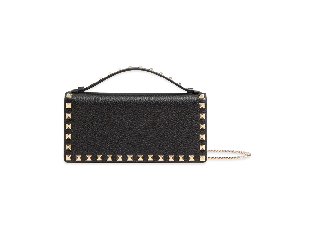 Valentino Women's Rockstud Grainy Leather Wallet With Detachable Chain "Black"
