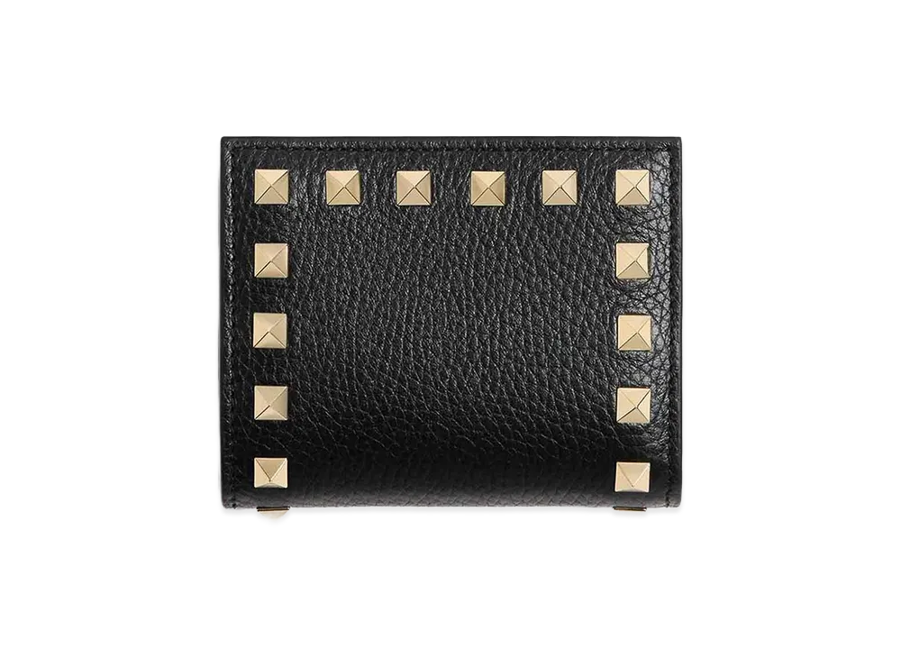 Valentino Women's Rockstud Grainy Leather Flap Wallet "Black"