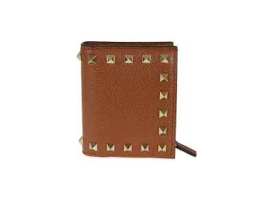 Valentino Women's Flap French Wallet Rockstud Vitello Stampa Alce/Platinum Studs "Selleria"