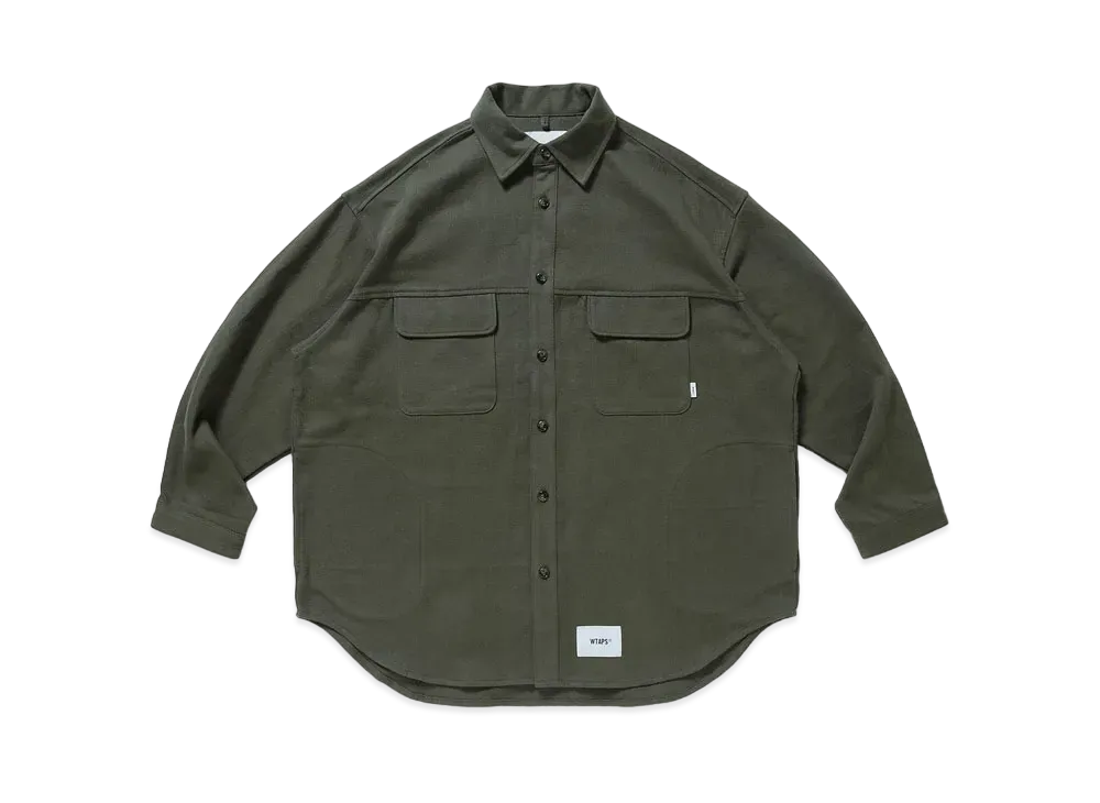 ダブルタップス WCPO 01 / LS / コットン. フランネル "オリーブ ドラブ"