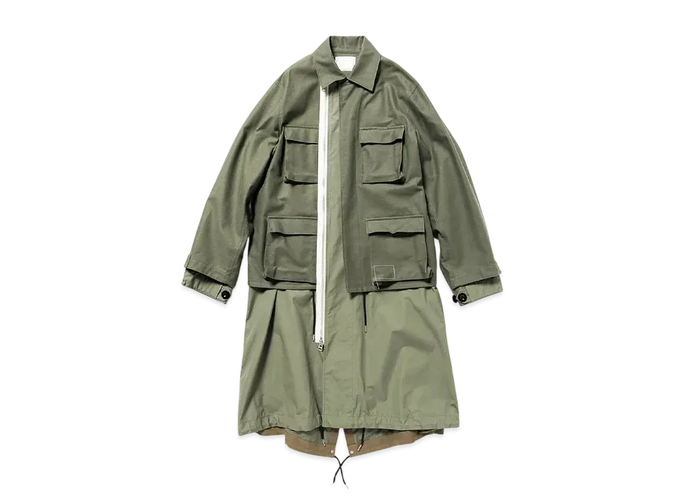 WTAPS x sacai Cotton Back Satin Coat / Coat / Cotton Back Satin "Olive Drab"
