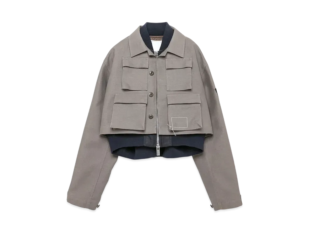 WTAPS x sacai Women's Cotton Back Satin x Nylon Twill Jacket "Taupe" 25-07770