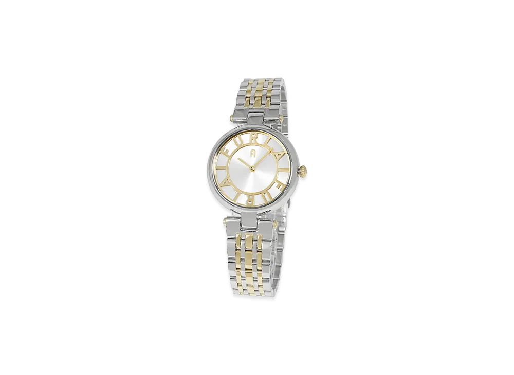 FURLA Women's Genesia Quartz 2-Hand Arch Logo Watch "Silver/Yellow Gold"