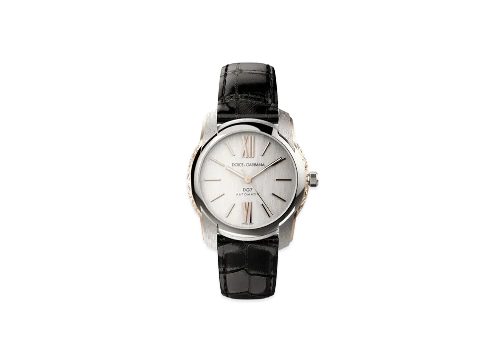 DOLCE&GABBANA DG7 Watch In Steel With Engraved Side Decoration In Gold "Silver/Black"