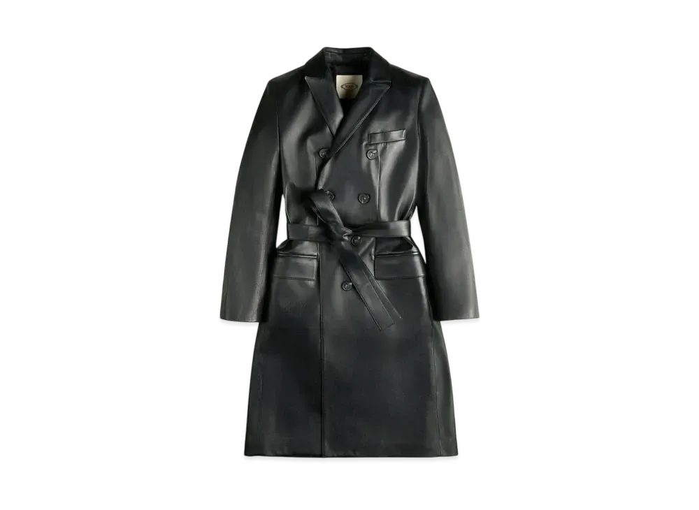 TOD'S Double Breasted Leather Trench "Black"