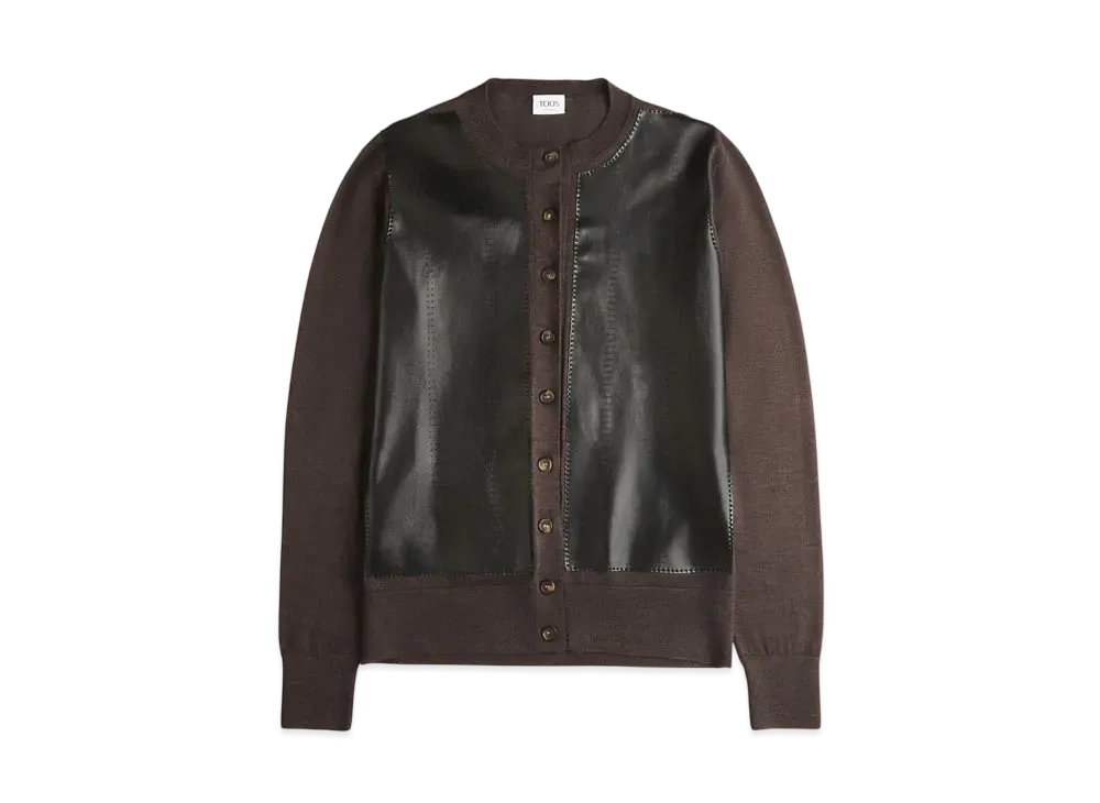 TOD'S Cardigan with Leather Inserts "Brown"