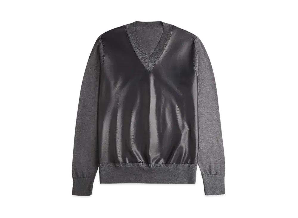 TOD'S V-neck Pullover with Leather Inserts "Gray"