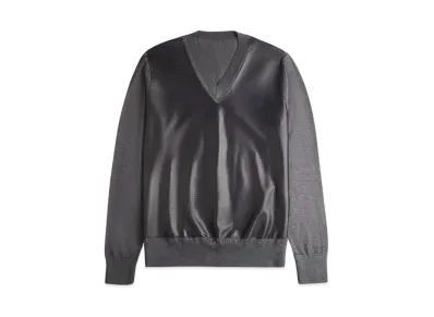TOD'S V-neck Pullover with Leather Inserts "Gray"