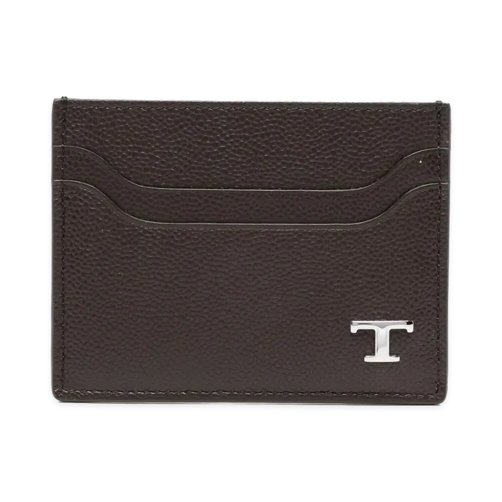 TOD'S Portacarte In Pelle Con Grana E Logo T Timeless In Metallo "Brown"