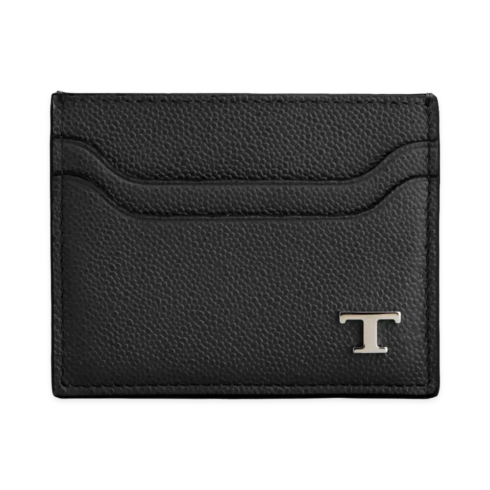 TOD'S Grained Leather Cardholder With Metal T Timeless Logo "Black"