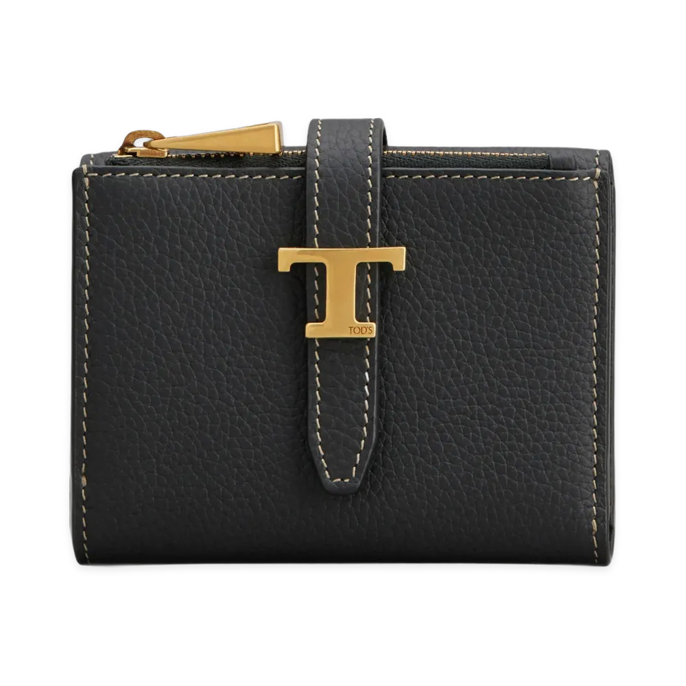 TOD'S Women's Portafoglio in Pelle Con Cinturino E Mini Accessorio T Timeless "Black"