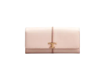 TOD'S T Timeless Wallet in Leather "Pink/Beige"