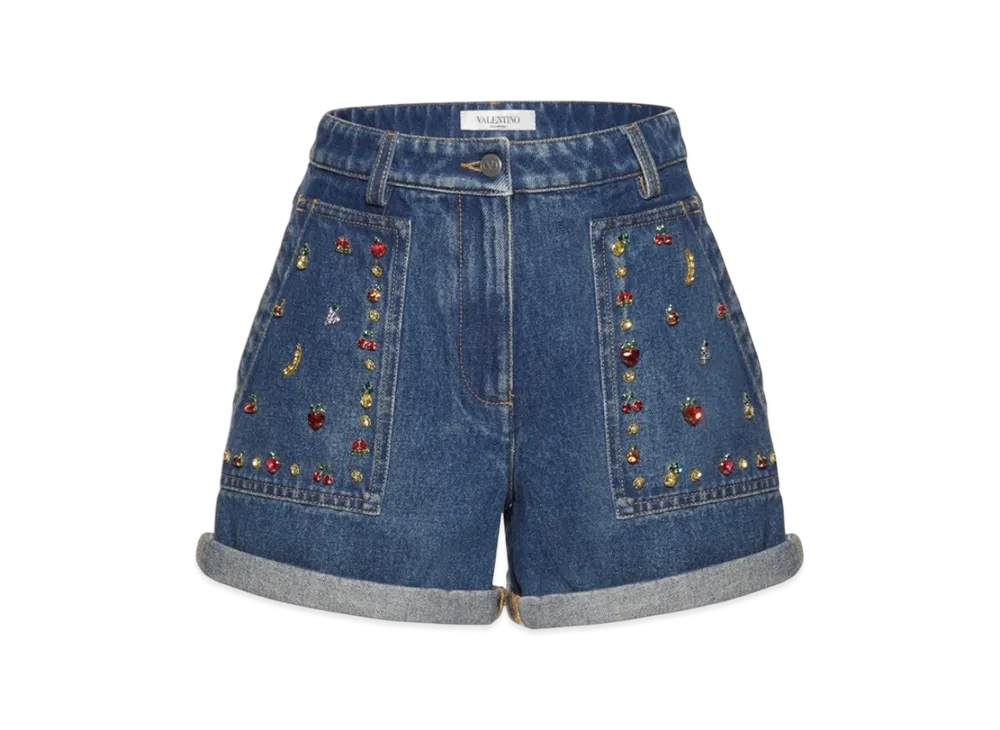 Valentino デニム ショートパンツ ヴァレンティノ エンブロイダリー デニム ショートパンツ
