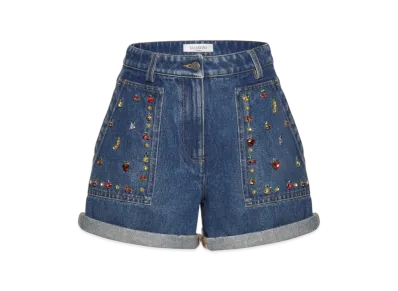 Valentino Embroidered Denim Shorts Fruits "Indigo"