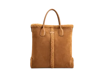 TOD'S Di Bag Tote in Suede and Shearling Medium "Brown"