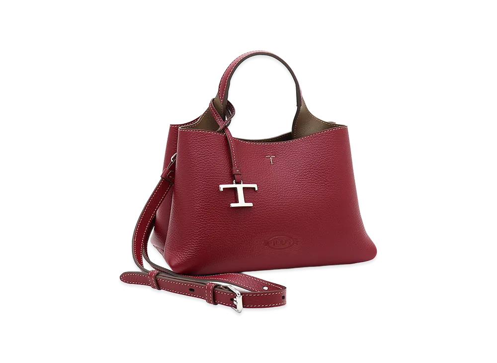 TOD'S Women's T Timeless Charm Leather Micro Handbag "Red/Khaki"