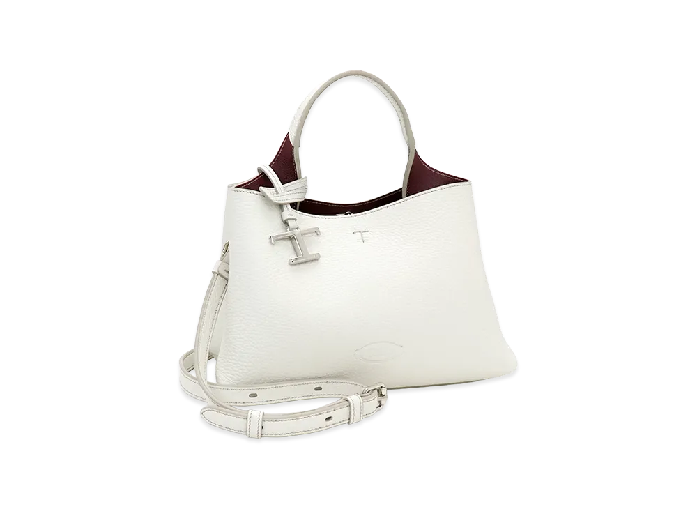 TOD'S Women's T Timeless Charm Leather Micro Handbag "White/Bordeaux"