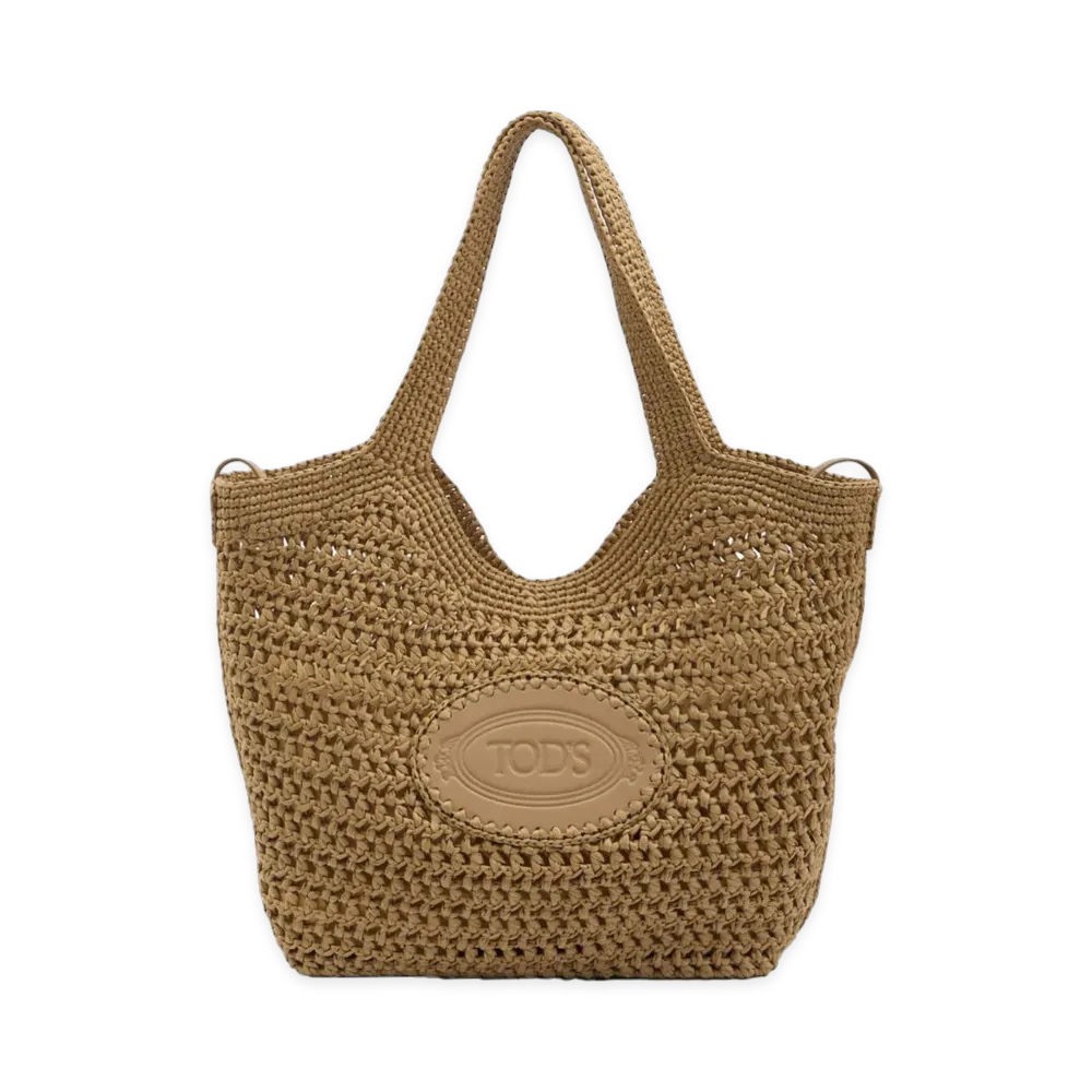 TOD'S Women's Borsa Shopping Media In Rafia E Pelle "Beige"