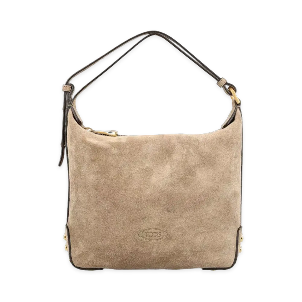 TOD'S Women's Mini Suede Shoulder Bag with Metal Dots "Brown"