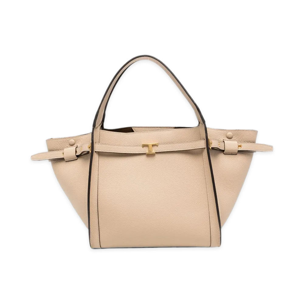 TOD'S Women's Borsa Shopping T Signature in Pelle Piccola "Beige"