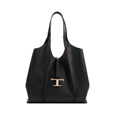 TOD'S Women's Grained Leather T Timeless Bag "Black"