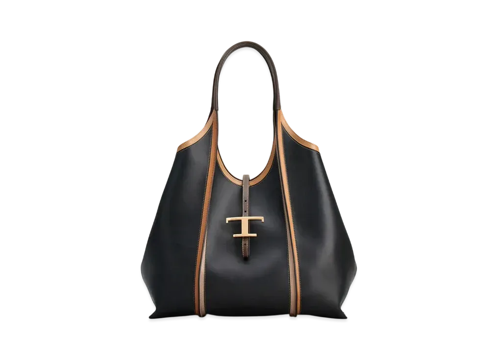 TOD'S T Timeless Shopping Bag in Leather Medium "Black/Brown"